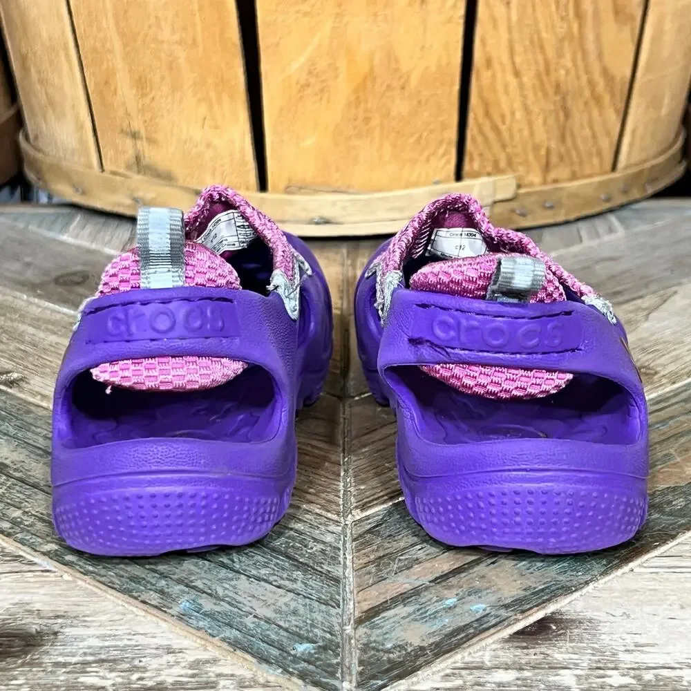 Crocs Micah II Purple Pink Perf Fabric Foam Rubber Sandals Little Girls Size 12